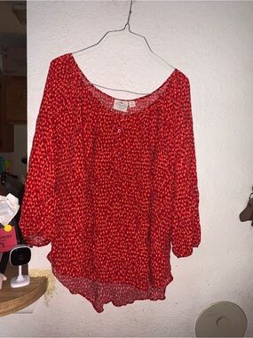 St. John's Bay Red Printed Scoop-Neck Blouse